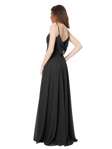 Preto Chiffon Linha A Abrir de volta Amor Longo Vestidos de Madrinha