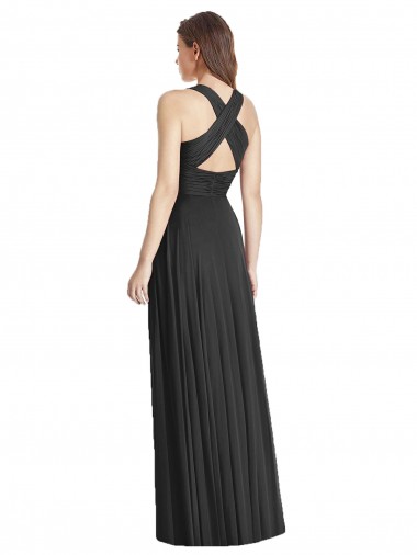 Preto Chiffon Linha A Criss Cruz Decote V Longo Vestidos de Madrinha