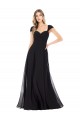 Preto Chiffon Linha A Mangas Curtas Amor Longo Vestidos de Madrinha Acessíveis