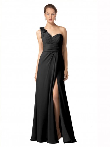 Preto Chiffon Linha A Sem Mangas Amor Longo Vestidos de Madrinha
