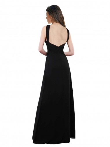 Preto Chiffon Linha A Sem Mangas Cabeçada Longo Vestidos de Madrinha