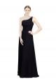 Preto Chiffon Linha A Sem Mangas Um Ombro Longo Vestidos de Madrinha Acessíveis