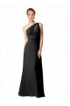 Preto Chiffon Linha A Um Ombro Longo Vestidos de Madrinha Acessíveis