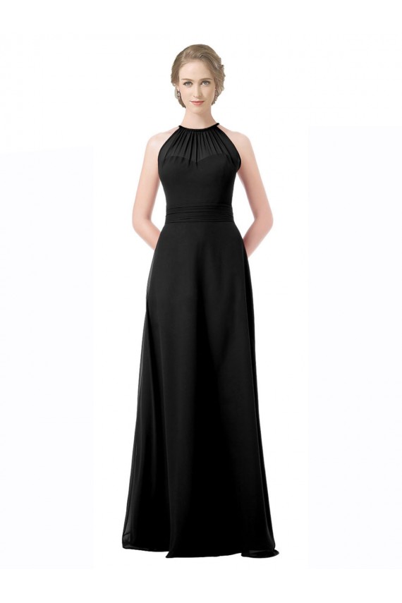 Preto Chiffon Sem Mangas Amor Linha A Longo Vestidos de Madrinha Acessíveis