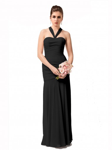 Preto Chiffon Sereia Cabeçada Longo Vestidos de Madrinha