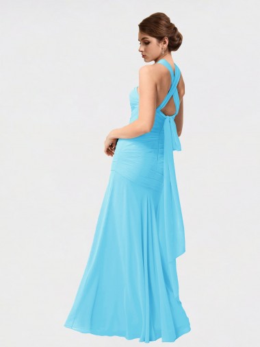 Preto Chiffon Sereia Cabeçada Longo Vestidos de Madrinha