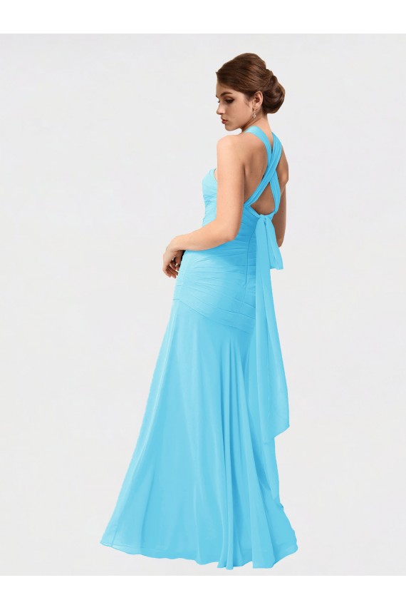 Preto Chiffon Sereia Cabeçada Longo Vestidos de Madrinha
