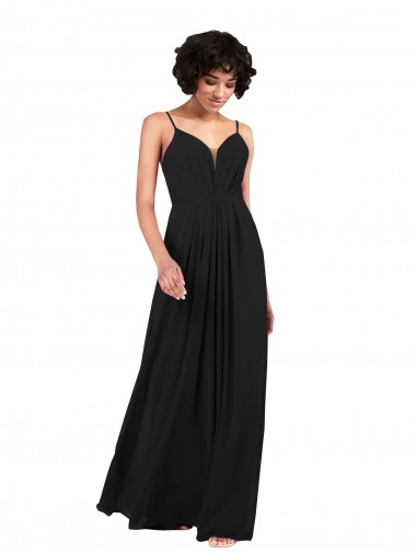 Preto Coluna Decote V Chiffon Longo Formais Vestidos de Madrinha / Vestidos de Noite