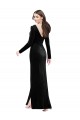 Preto Coluna Decote V Veludo Elástico Longo Formais Vestidos de Madrinha / Vestidos de Festa