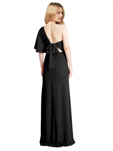 Preto Crepe Esticado Bainha Um Ombro Longo Formais Vestidos de Madrinha / Vestidos de Noite / Vestidos de Festa