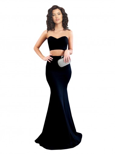 Preto Crepe Esticado Sereia Lombar Decote Alto Longo Formais Vestidos de Madrinha / Vestidos de Noite / Vestidos de Festa