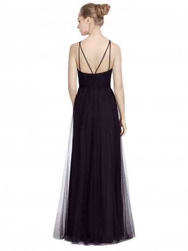 Preto Linha A Alças finas Tule Longo Vestidos de Madrinha