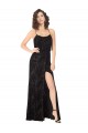 Preto Linha A Alças finas Veludo Floral & Veludo Elástico Longo Vestidos de Madrinha