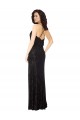 Preto Linha A Alças finas Veludo Floral & Veludo Elástico Longo Vestidos de Madrinha