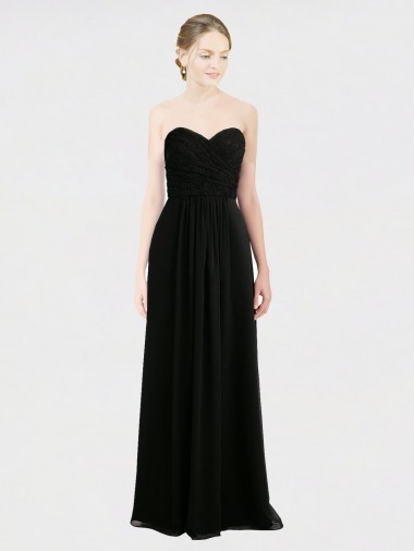Preto Linha A Amor Chiffon & Renda Longo Vestidos de Madrinha