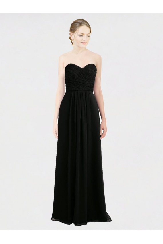 Preto Linha A Amor Chiffon & Renda Longo Vestidos de Madrinha Acessíveis