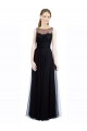 Preto Linha A Barco Tule & Renda Longo Vestidos de Madrinha Acessíveis