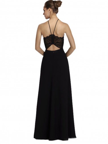 Preto Linha A Cabeçada Chiffon & Renda Longo Vestidos de Madrinha