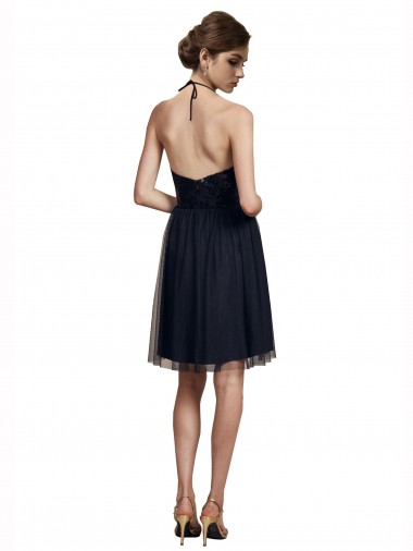 Preto Linha A Cabeçada Tule Curto Vestidos de Madrinha