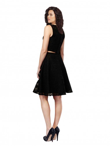 Preto Linha A Decote Joia Renda Curto Vestidos de Madrinha / Vestidos de Homecoming