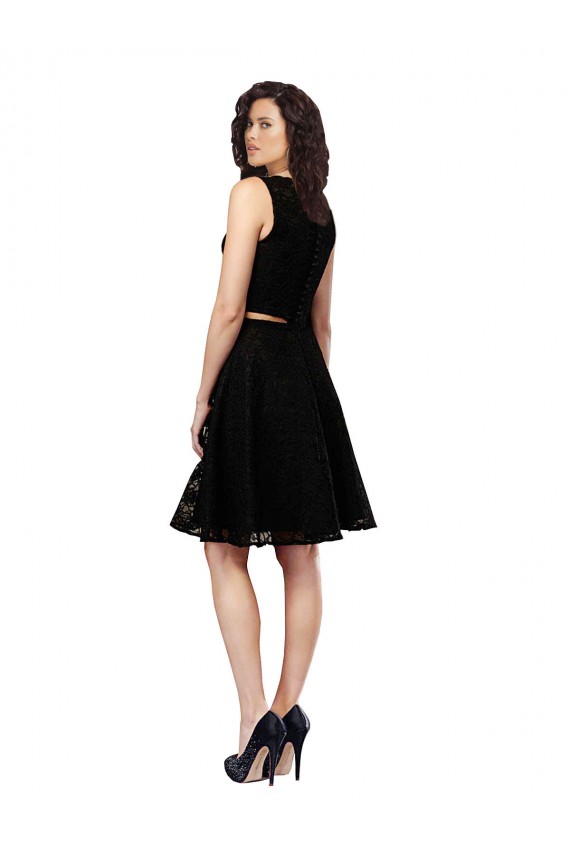 Preto Linha A Decote Joia Renda Curto Vestidos de Madrinha / Vestidos de Homecoming Acessíveis