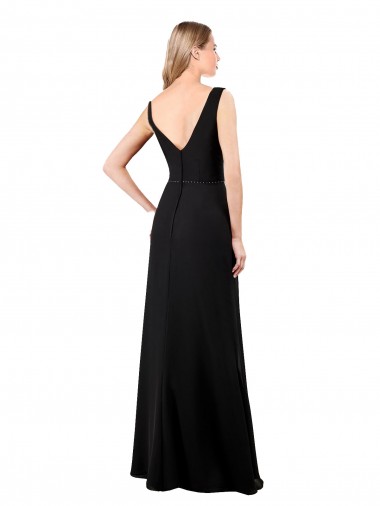 Preto Linha A Decote V Chiffon Longo Vestidos de Madrinha / Vestidos de Festa