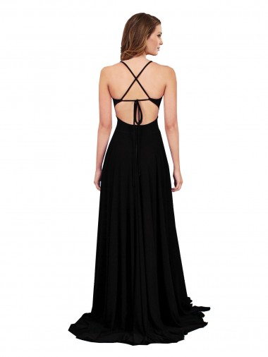 Preto Linha A Decote V Spandex Longo Formais Vestidos de Madrinha / Vestidos de Festa