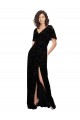 Preto Linha A Decote V Veludo Floral & Veludo Elástico Longo Vestidos de Madrinha