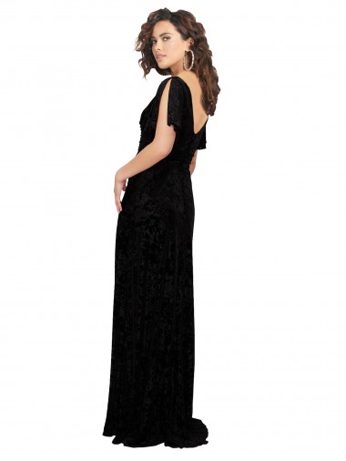 Preto Linha A Decote V Veludo Floral & Veludo Elástico Longo Vestidos de Madrinha