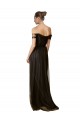 Preto Linha A Fora do Ombro Tule & Lantejoulas Longo Vestidos de Madrinha Acessíveis