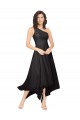 Preto Linha A Um Ombro Alto Baixo Chiffon Curto Alto Baixo Vestidos de Madrinha / Vestidos de Homecoming Acessíveis