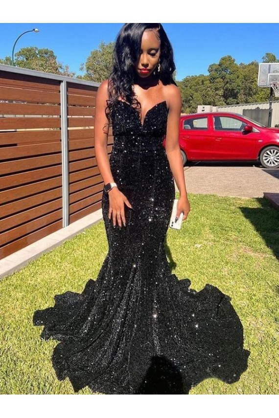 Preto Sereia Amor Lantejoulas Veludo Longo Lantejoulas Veludo Vestidos de Festa Acessíveis
