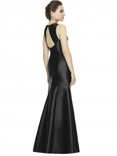 Preto Sereia Decote Alto Cetim Longo Vestidos de Madrinha