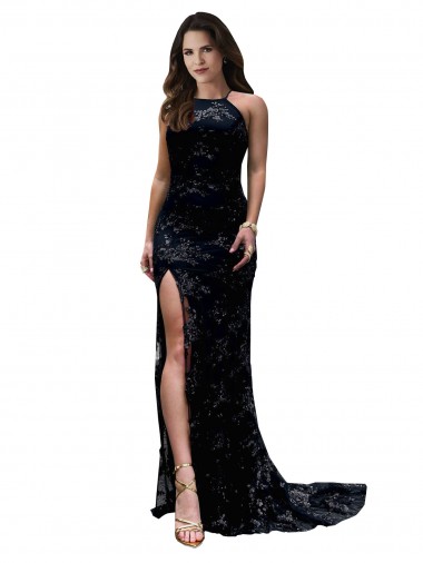 Preto Sereia Decote Alto Renda Longo Formais Vestidos de Madrinha / Vestidos de Festa