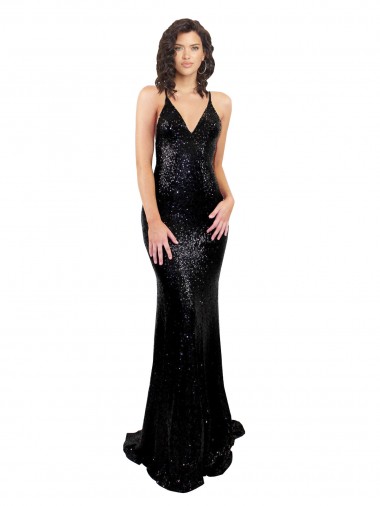 Preto Sereia Decote V Lantejoulas Longo Formais Vestidos de Madrinha / Vestidos de Festa