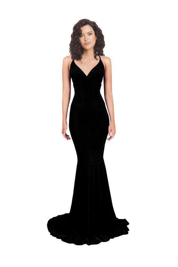 Preto Sereia Decote V Spandex Longo Formais Vestidos de Madrinha / Vestidos de Festa