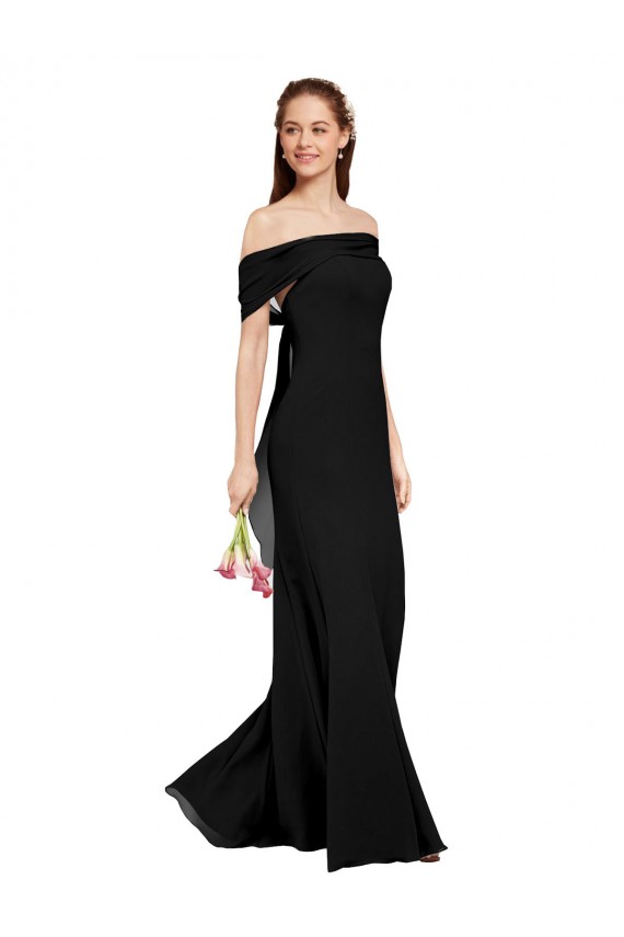 Preto Sereia Fora do Ombro Chiffon Longo Vestidos de Madrinha / Vestidos de Festa Acessíveis