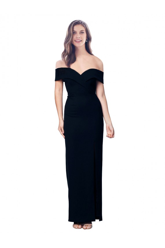 Preto Sereia Fora do Ombro Crepe Esticado Longo Formais Vestidos de Madrinha / Vestidos de Festa Acessíveis