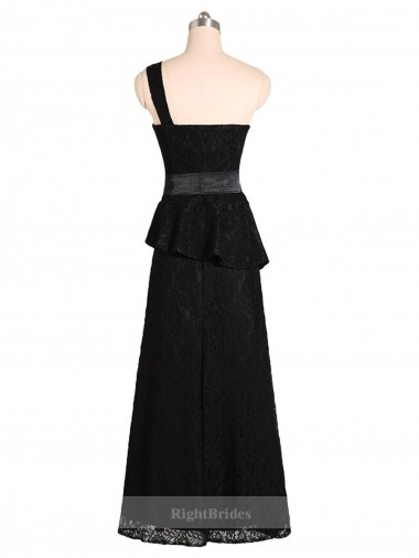 Preto Sereia Um Ombro Cetim Longo Vestidos de Madrinha