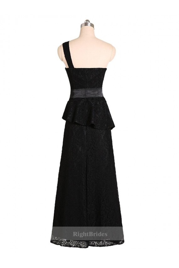Preto Sereia Um Ombro Cetim Longo Vestidos de Madrinha Acessíveis