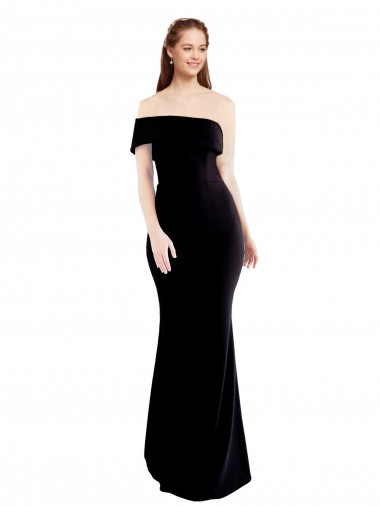 Preto Sereia Um Ombro Crepe Esticado Longo Formais Vestidos de Madrinha / Vestidos de Festa