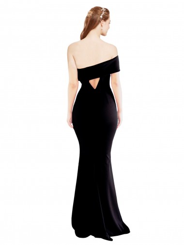 Preto Sereia Um Ombro Crepe Esticado Longo Formais Vestidos de Madrinha / Vestidos de Festa