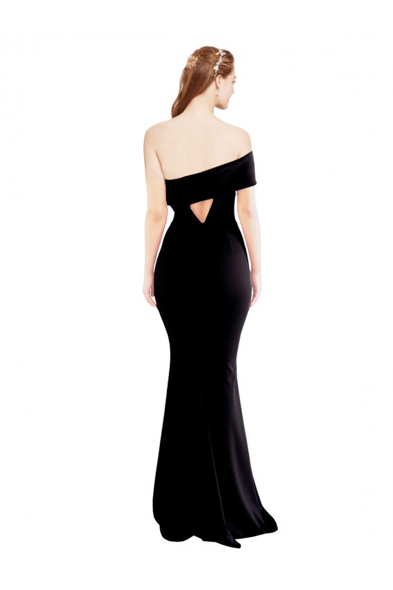 Preto Sereia Um Ombro Crepe Esticado Longo Formais Vestidos de Madrinha / Vestidos de Festa