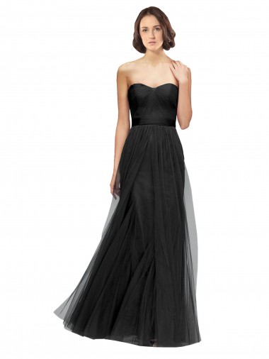 Preto Tule Linha A Amor Longo Vestidos de Madrinha