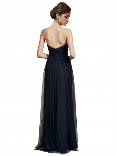 Preto Tule Linha A Sem alças Longo Vestidos de Madrinha
