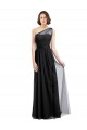Preto Tule Linha A Um Ombro Longo Vestidos de Madrinha Acessíveis