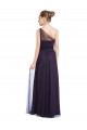Preto Tule Linha A Um Ombro Longo Vestidos de Madrinha Acessíveis