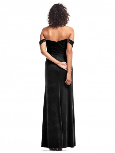 Preto Veludo Elástico Linha A Sem alças Longo Formais Vestidos de Madrinha / Vestidos de Noite / Vestidos de Festa