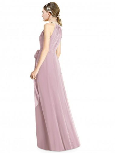 Prímula Chiffon Linha A Cabeçada Longo Vestidos de Madrinha
