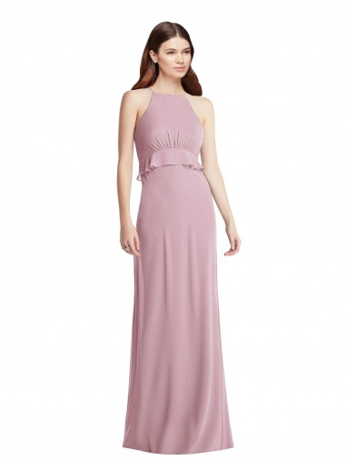 Prímula Chiffon Linha A Lombar Cabeçada Longo Vestidos de Madrinha